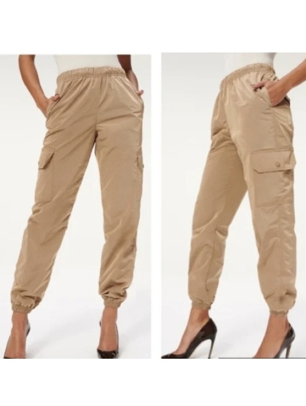 Good American NWT Essential Cargo Brown Sheen Jogger Pants